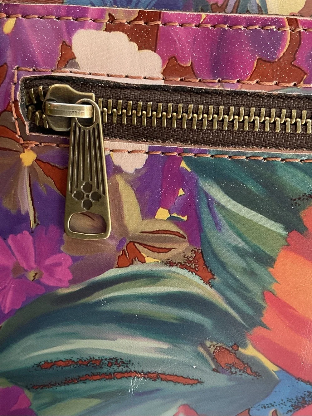 Patricia Nash Red Floral Leather Clutch with Pink, Purple & Blue Accents